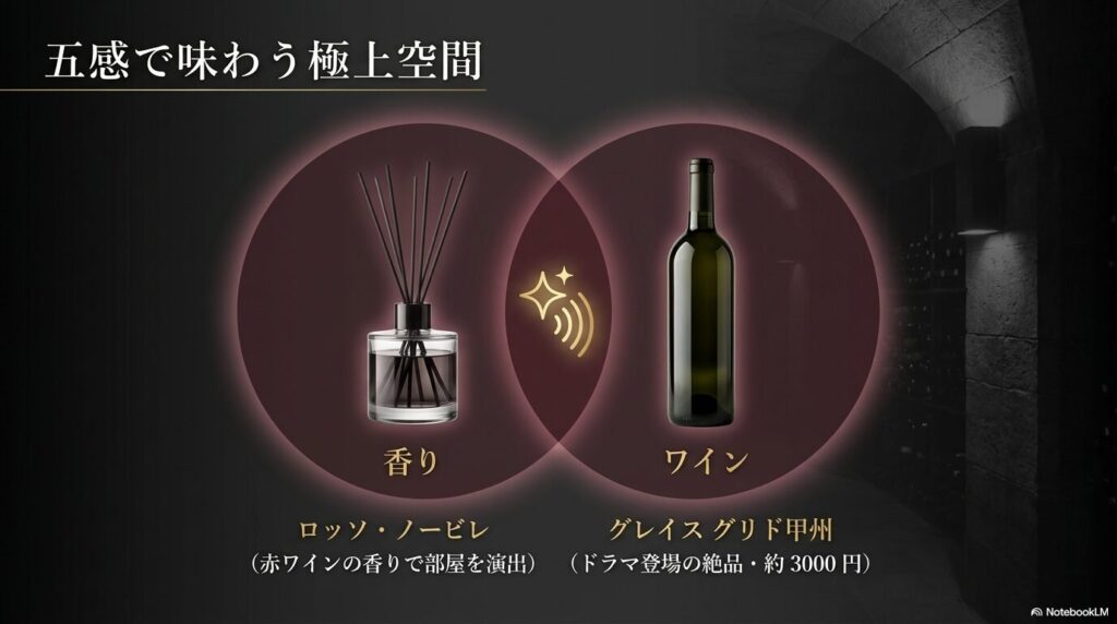 ロッソ・ノービレの香りとグレイスグリド甲州で演出する極上のワイン空間