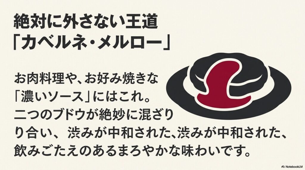 お肉料理や濃いソースのお好み焼きに合う王道のアルパカワイン、カベルネ・メルローの紹介