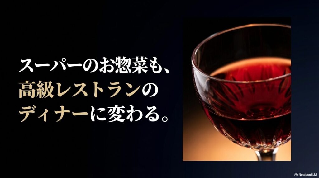 スーパーのお惣菜も高級レストランのディナーに変わる、バカラグラスが食卓にもたらす魔法の演出