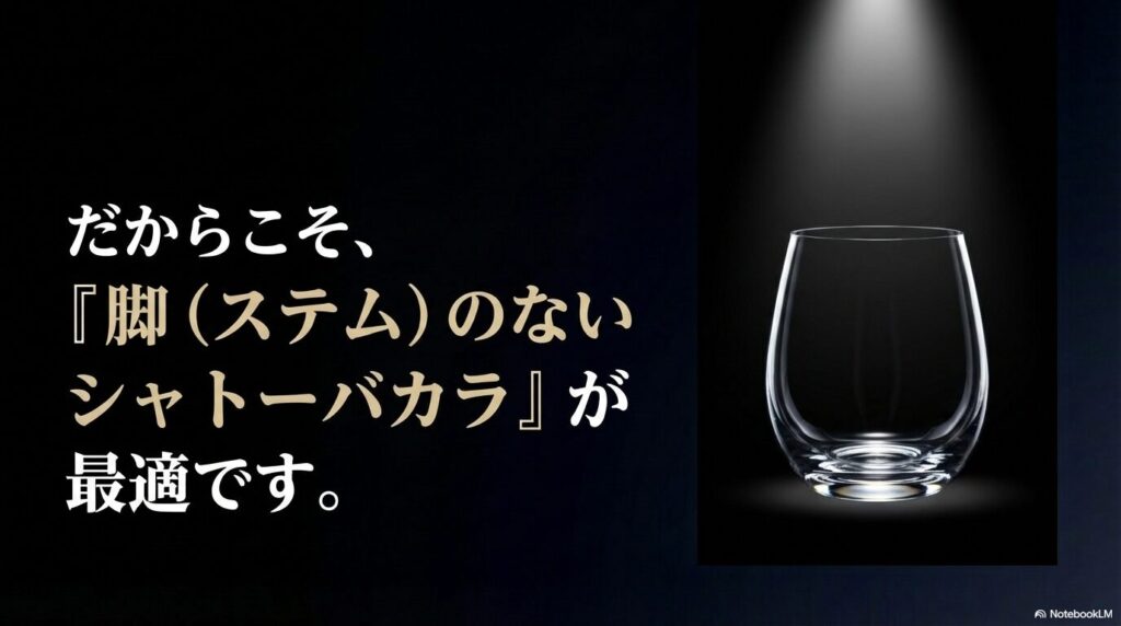 だからこそ脚（ステム）のないシャトーバカラがギフトや普段使いに最適であるという提案