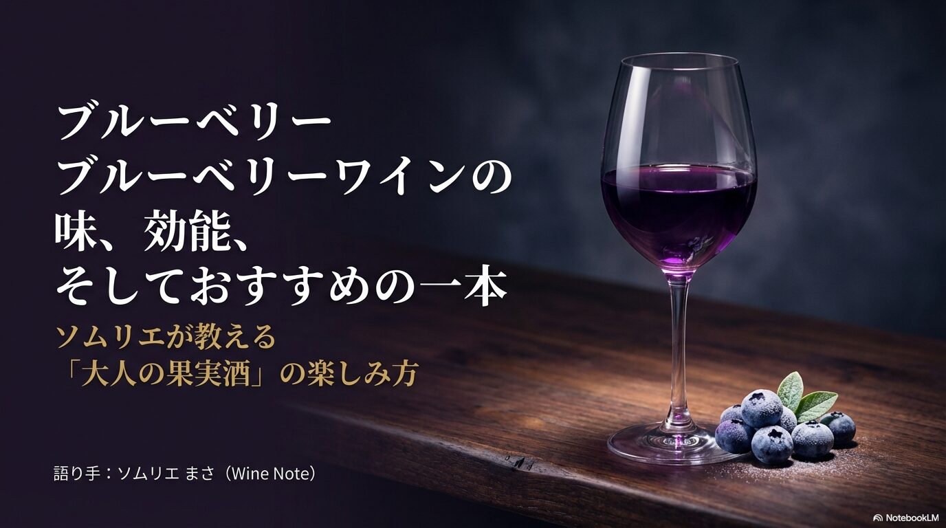 ソムリエまさによる、ブルーベリーワインの味、効能、おすすめの一本を紹介するスライドの表紙