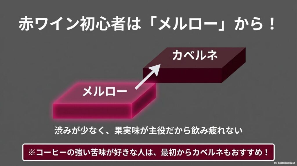 赤ワイン初心者は渋みが少なく果実味が主役で飲み疲れないメルローがおすすめ