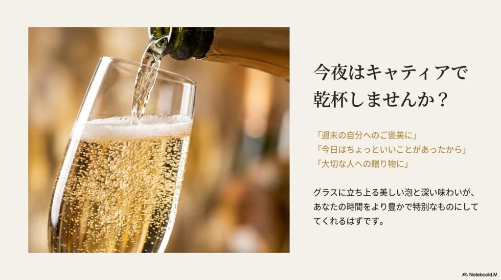 今夜はキャティア シャンパンで乾杯