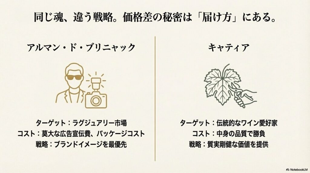 アルマン・ド・ブリニャックとキャティア　価格差　図解