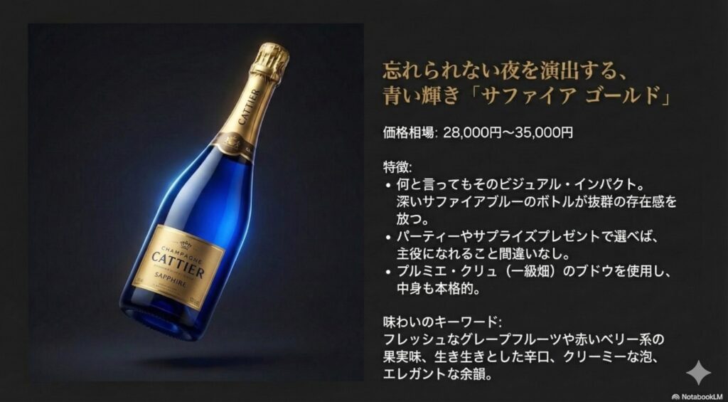 青いボトルが輝くサファイアの価格