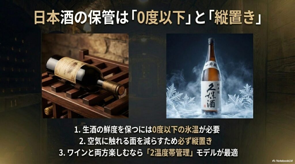 日本酒(生酒)の鮮度を保つための0度以下の氷温保存と縦置きの重要性
