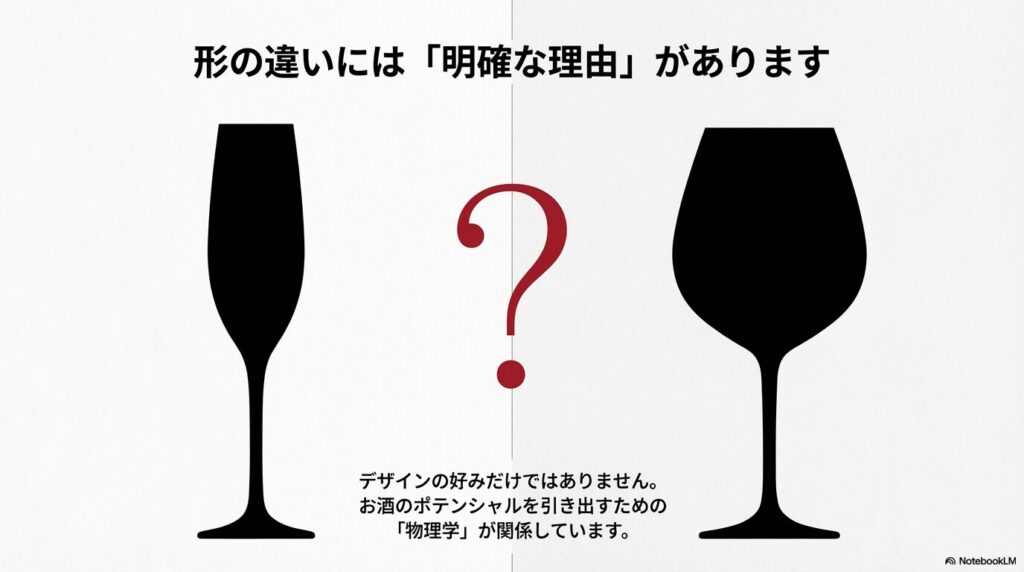 ワインのポテンシャルを引き出すための物理学をイメージしたグラスのシルエット