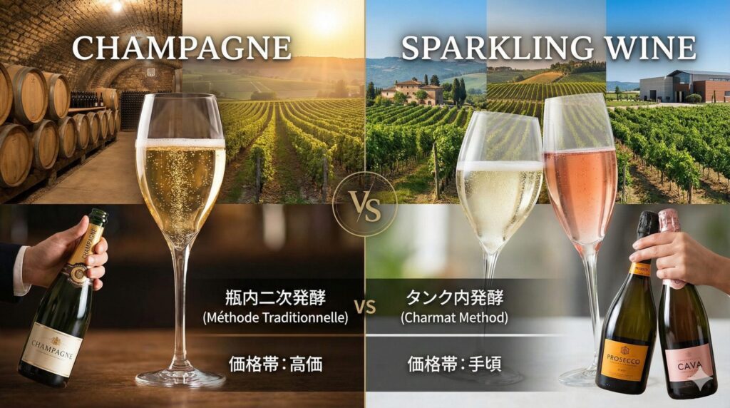 シャンパンとスパークリングワインの違いを徹底解説