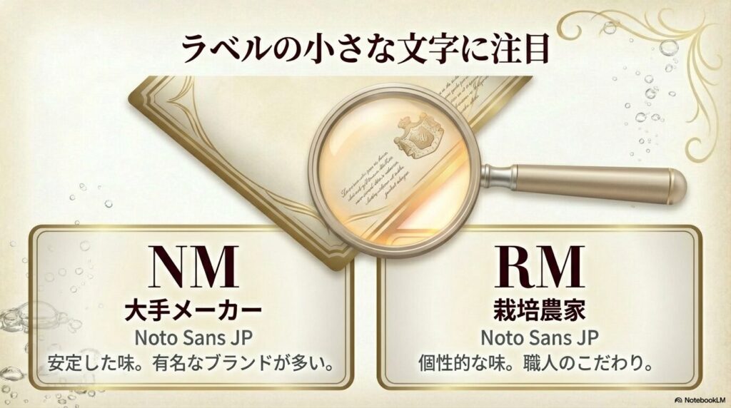 大手メーカー（NM）と栽培農家（RM）の生産スタイルの違いとそれぞれの味の特徴