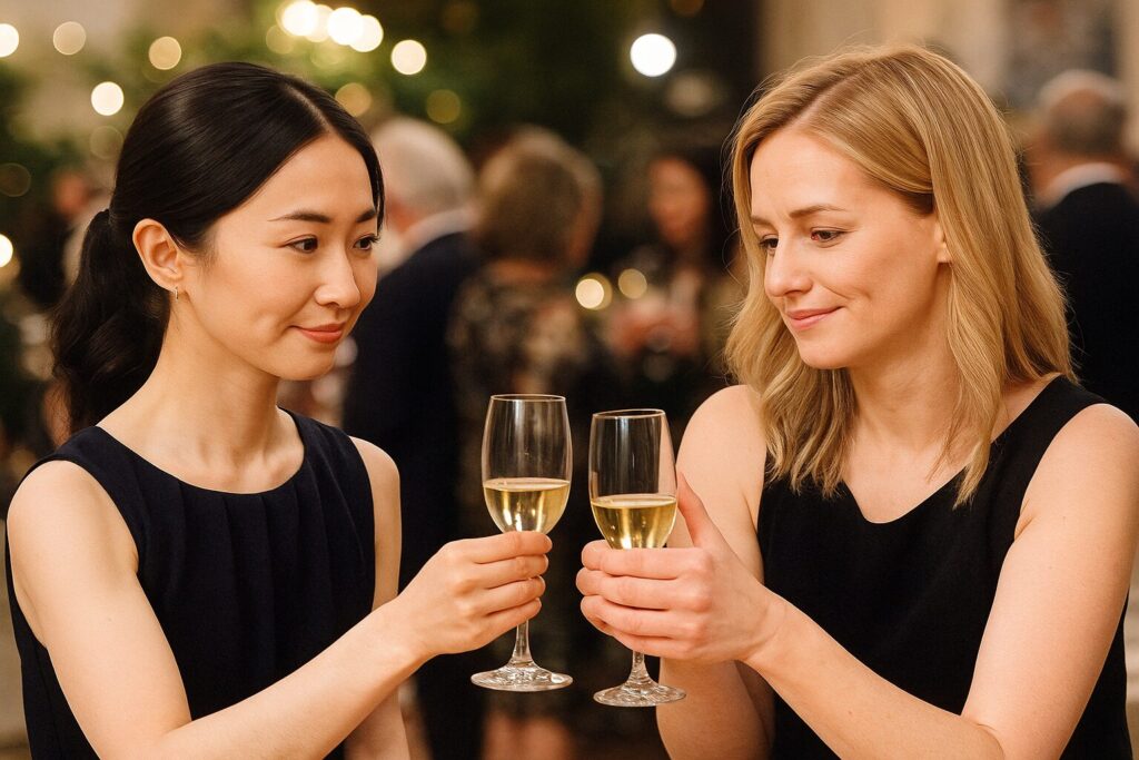 シャンパングラスで乾杯する女性たち