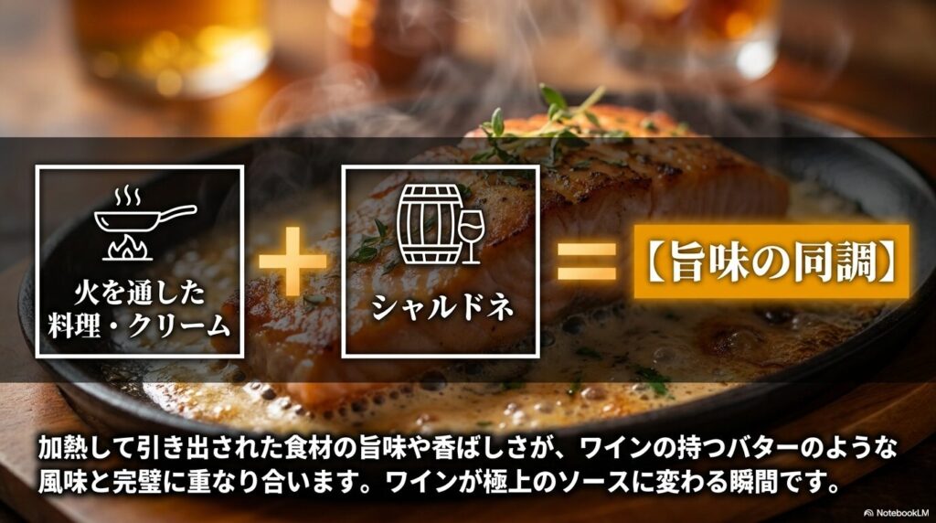 火を通した料理やクリーム系の料理にはシャルドネ。「旨味の同調」を生むペアリング