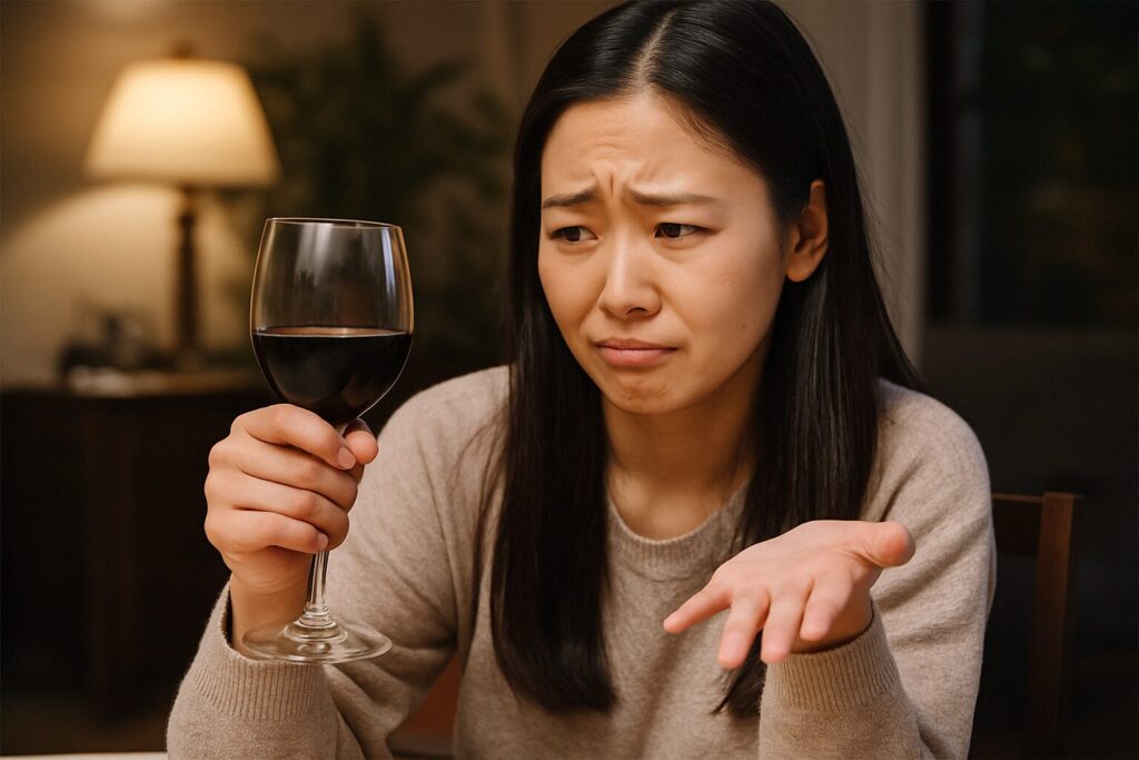 ワイングラスの持ち方に困っている日本人女性