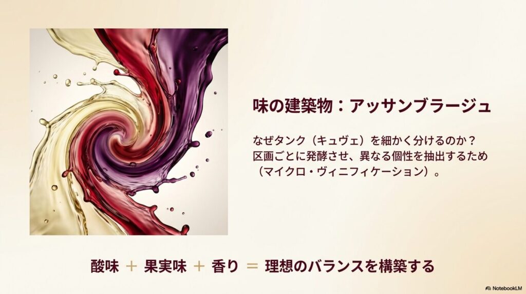 アッサンブラージュ：キュヴェを組み合わせて理想のバランスを構築する