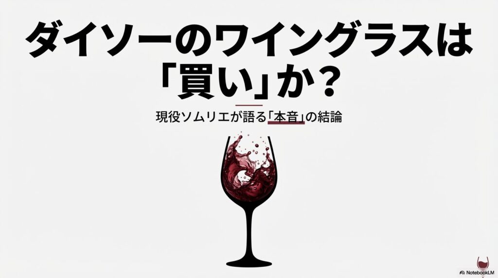 ダイソーのワイングラスが買いかどうかを現役ソムリエが解説するプレゼンスライドの表紙