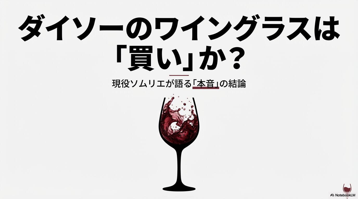 ダイソーのワイングラスが買いかどうかを現役ソムリエが解説するプレゼンスライドの表紙