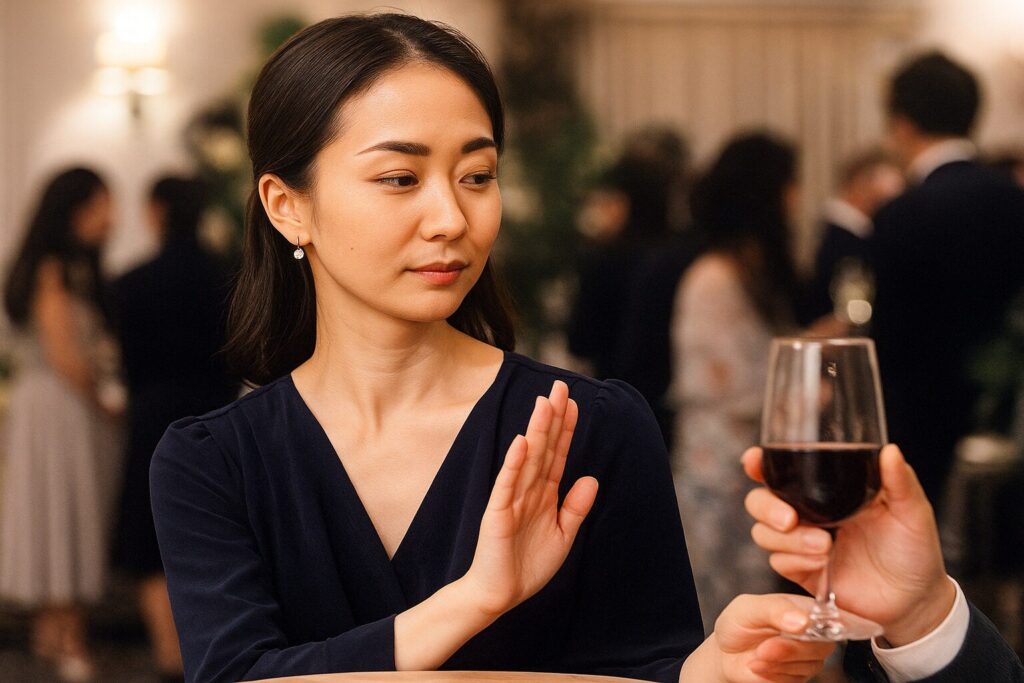 ワインを丁寧に断る女性