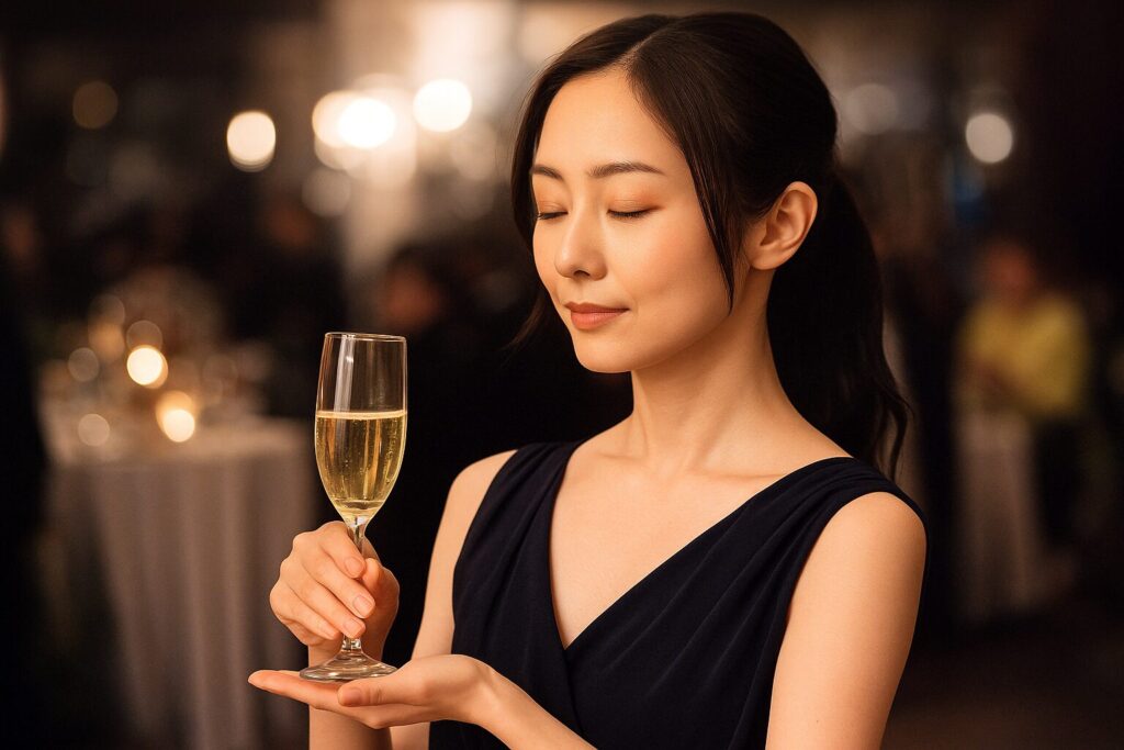 ワイングラスを優雅に持つ日本人女性