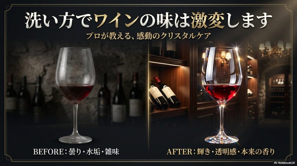 洗い方でワインの味が激変する透明度と輝きのビフォーアフター