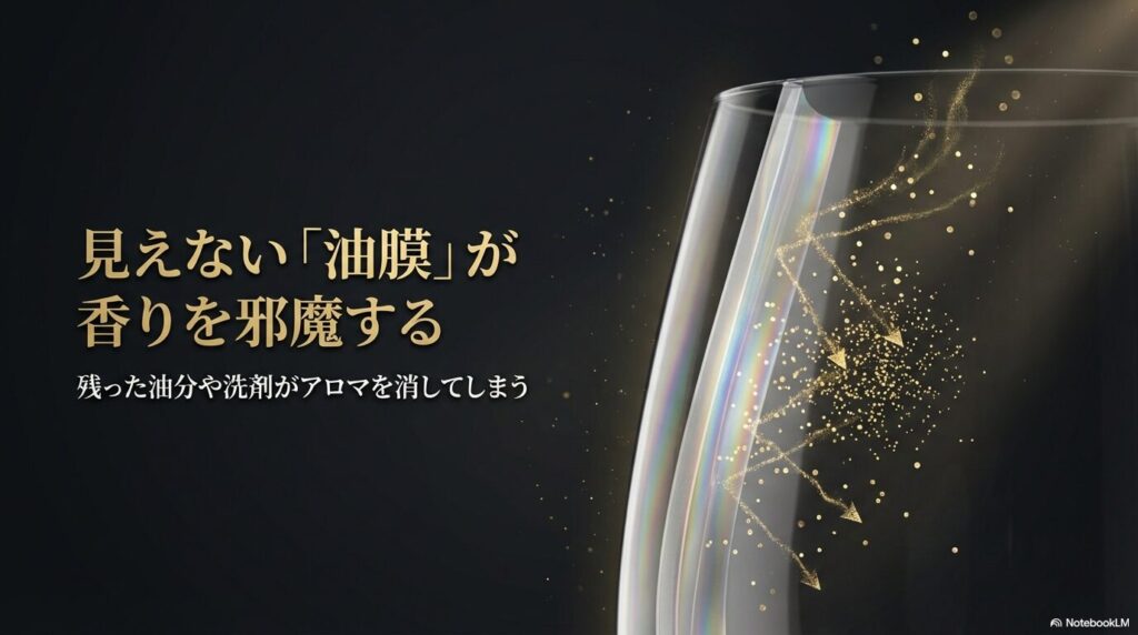 見えない油膜や洗剤の残りがワイン本来の芳醇なアロマを消してしまう理由