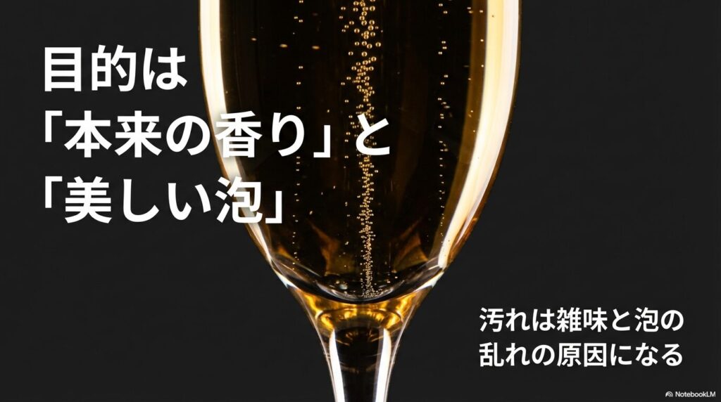 ワイングラスを洗う目的は本来の香りと美しい泡を引き出すため
