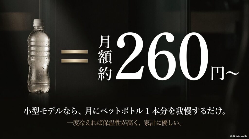 電気代は260円から。一度冷えれば保温性が高く家計に優しい