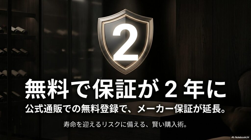 公式通販での無料登録で、メーカー保証が無料で2年に延長される