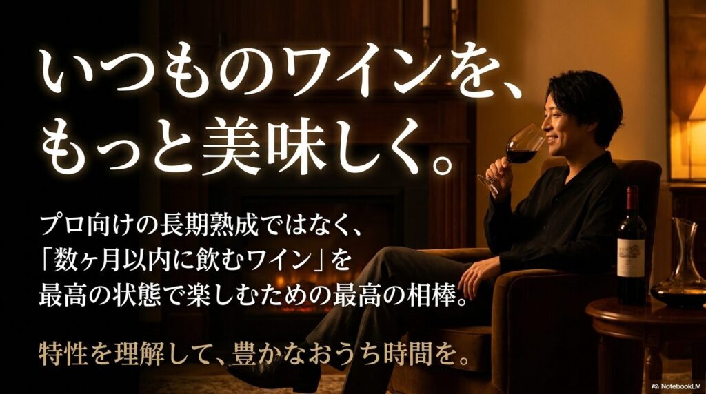 プロ向けの長期熟成ではなく、数ヶ月以内に飲むワインを最高の状態で楽しむための相棒