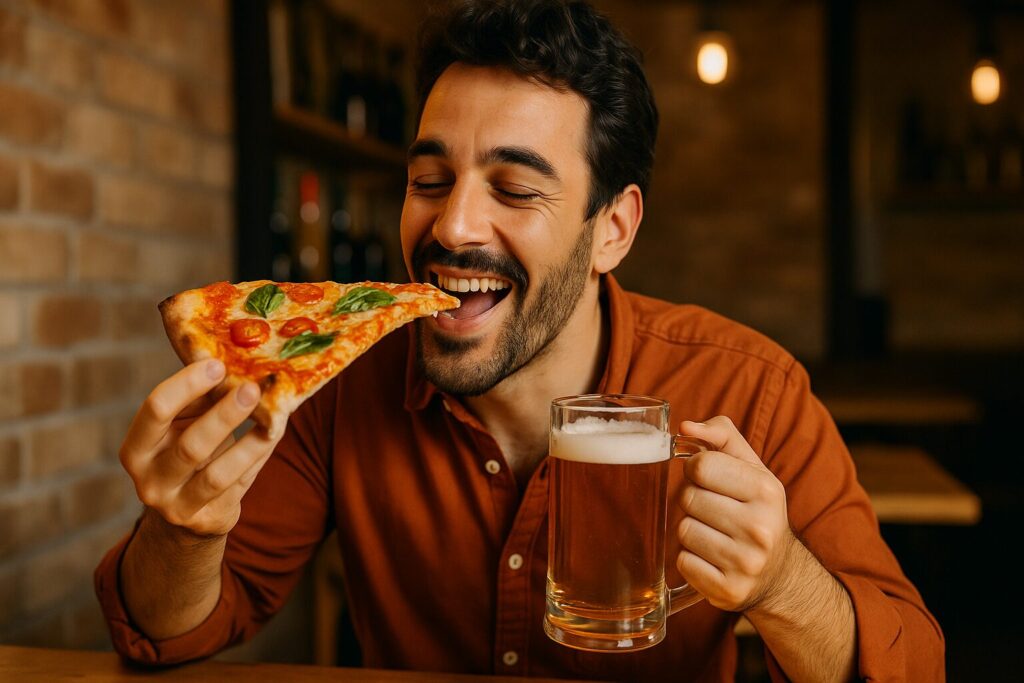 イタリア人 ピザとビール