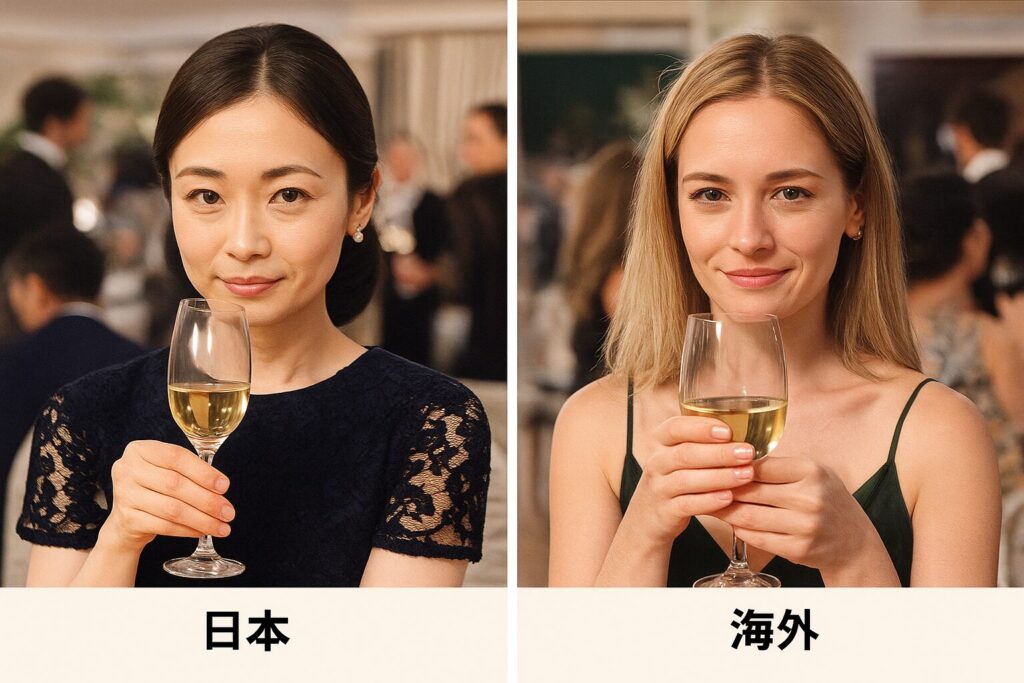 日本と海外のワイングラスの持ち方の比較