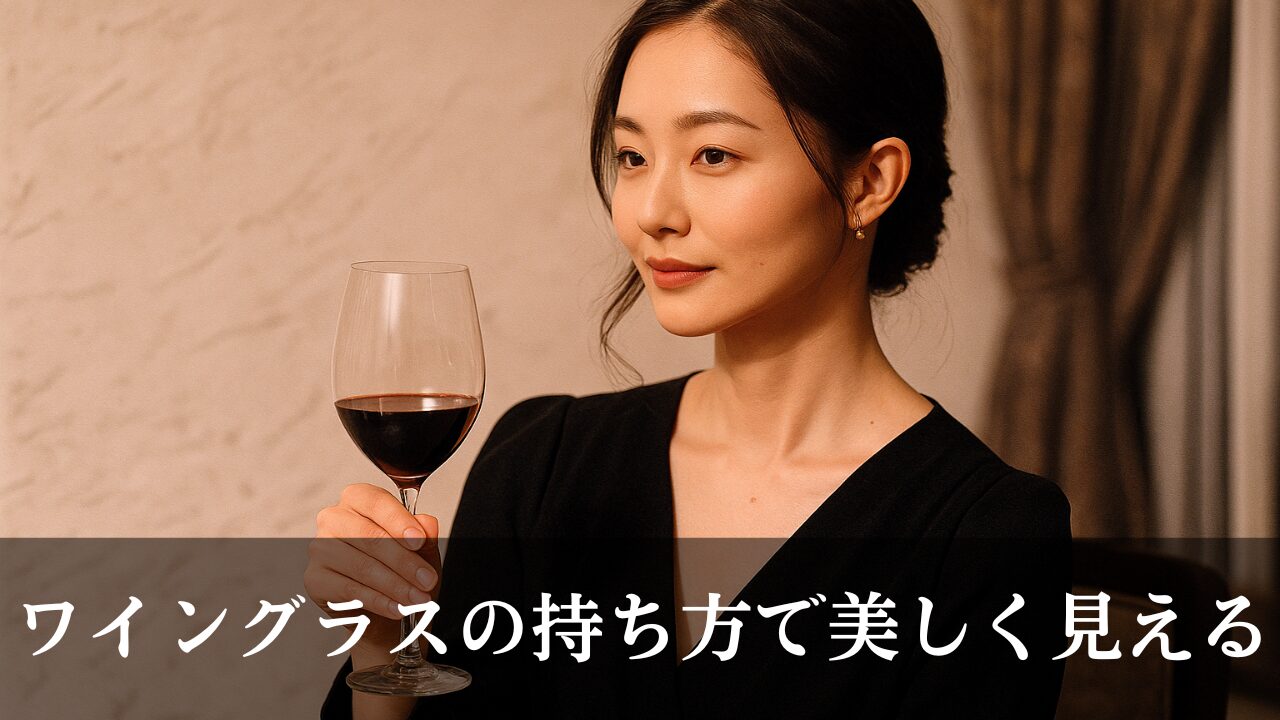 ワイングラスを上品に持つ日本人女性