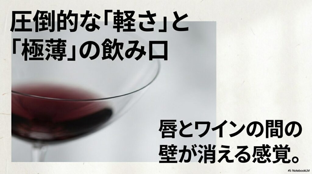 木村硝子の圧倒的な軽さと極薄の飲み口が生む一体感のイメージ
