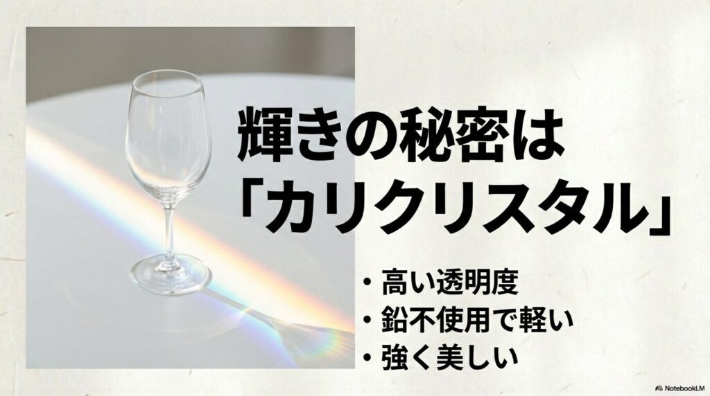 透明度が高く、鉛不使用で軽く強いカリクリスタルのメリット一覧