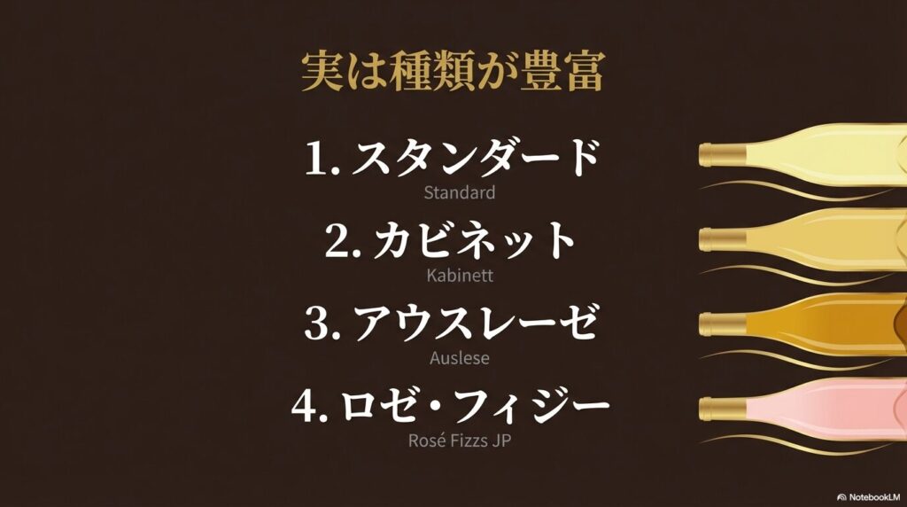 スタンダード、カビネット、アウスレーゼ、ロゼ・フィジーといったマドンナワインのラインナップ一覧