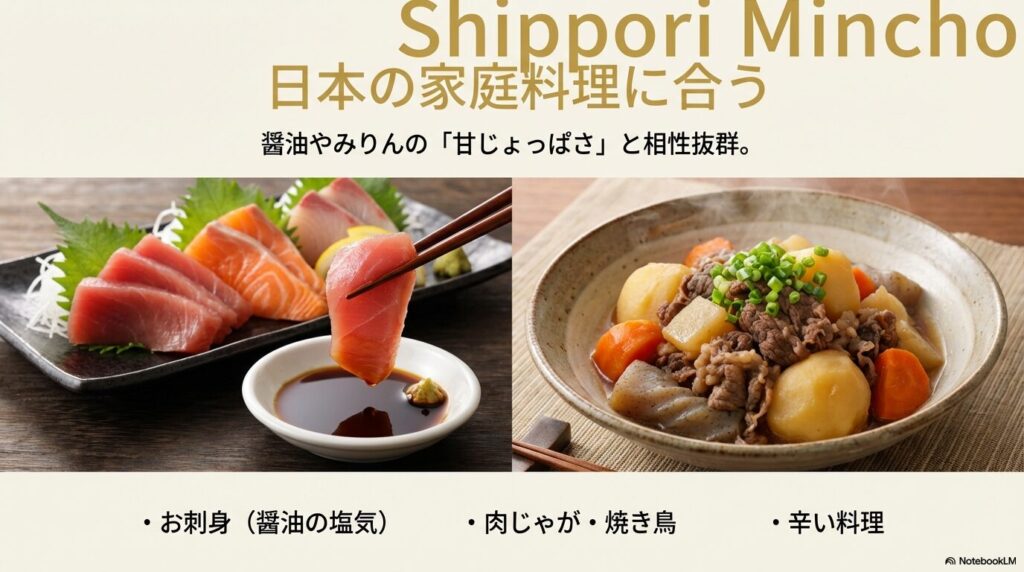 お刺身、肉じゃが、焼き鳥など、醤油やみりんの甘じょっぱい和食とマドンナの相性解説