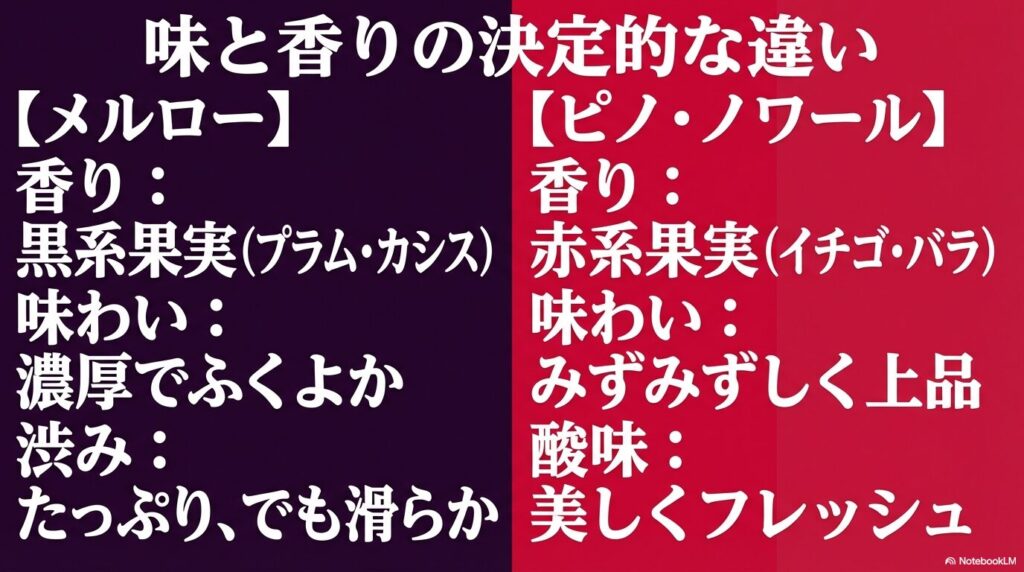 メルローとピノ・ノワールの味と香りの決定的な違いを比較