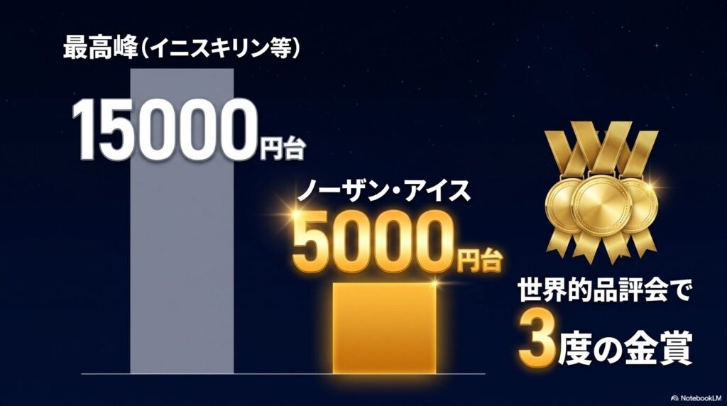 15,000円台の最高峰アイスワインと比較し、ノーザン・アイスは世界的品評会で3度の金賞を受賞しながら5,000円台という圧倒的なコストパフォーマンス。