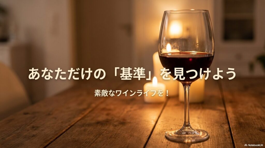読者へのエールと共に、素敵なワインライフを願う結びのスライド。