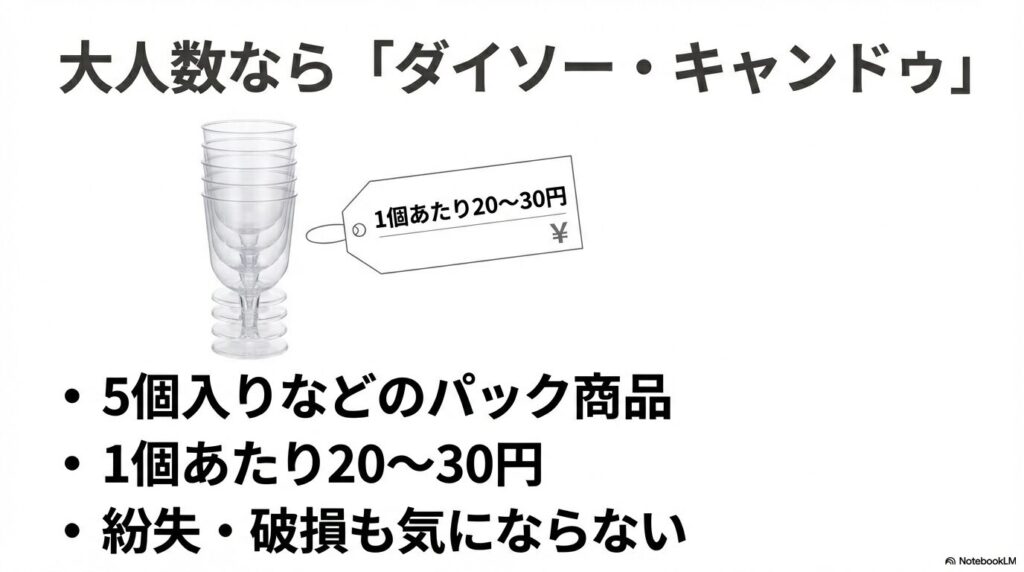 大人数で重宝する5個入りパックなど、1個あたり20〜30円という圧倒的コスパを強調したスライド 。