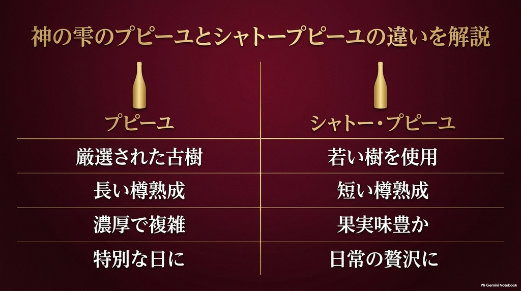 プピーユとシャトープピーユの製法や特徴の違いを比較した表