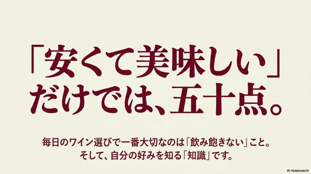 安くて美味しいだけでは50点。毎日のワイン選びで大切なのは飲み飽きないことと自分の好みを知る知識