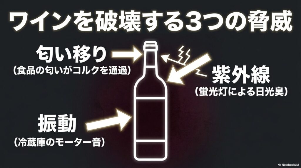 ワインを破壊する3つの脅威(匂い移り、紫外線、振動)