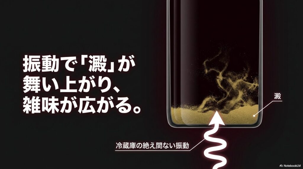 冷蔵庫の振動でワインの澱(おり)が舞い上がり雑味が広がるメカニズム