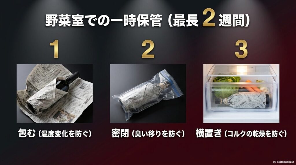 冷蔵庫の野菜室を活用したワインの一時保管方法3ステップ