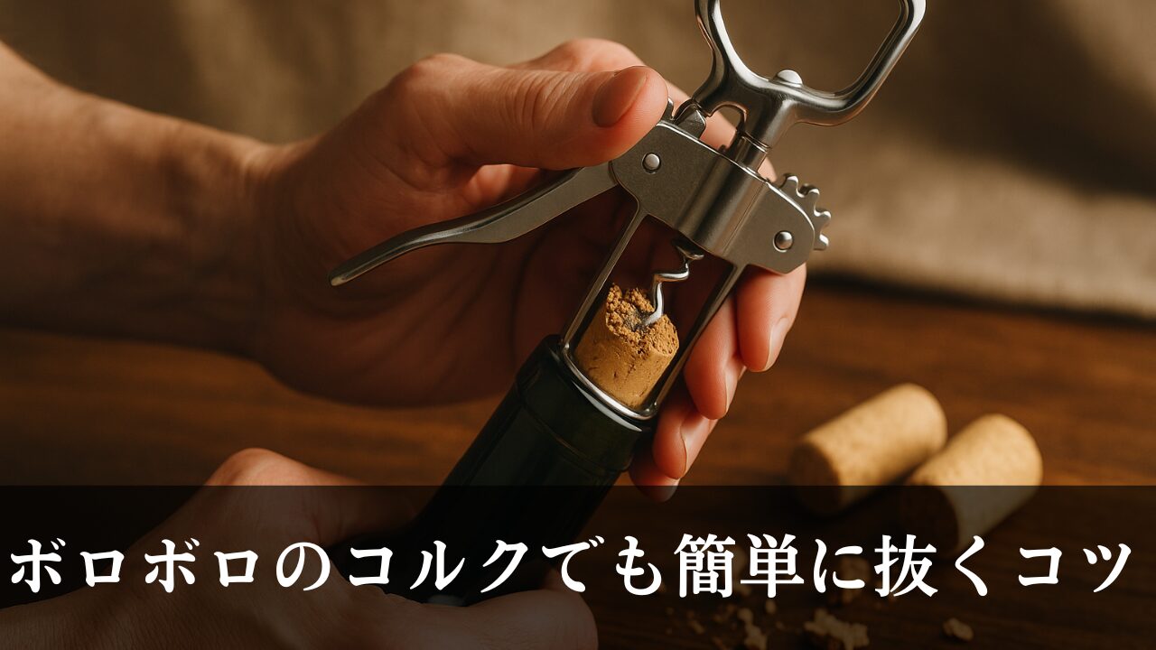 ボロボロのコルク　簡単に抜く