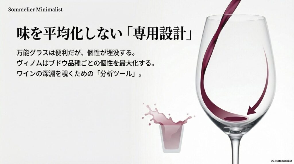 万能グラスと異なりブドウ品種別に設計されたヴィノムの分析ツールとしての特徴