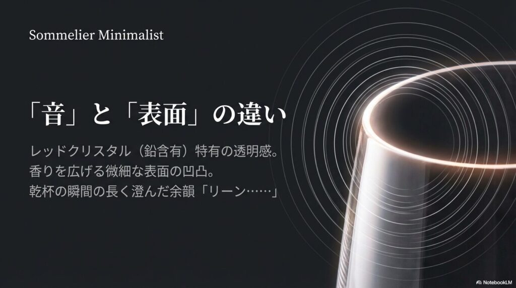 レッドクリスタルの透明感と香りを広げる微細な表面の凹凸、澄んだ打音の解説