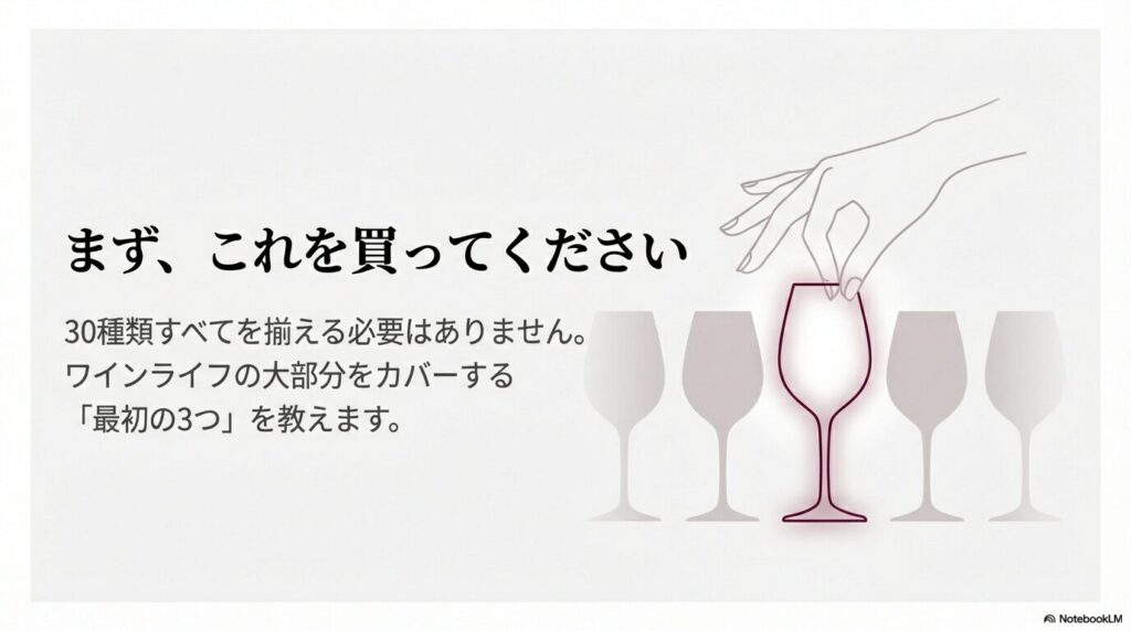 全30種類の中から選ぶ、ワインライフをカバーする最初の3脚の提案