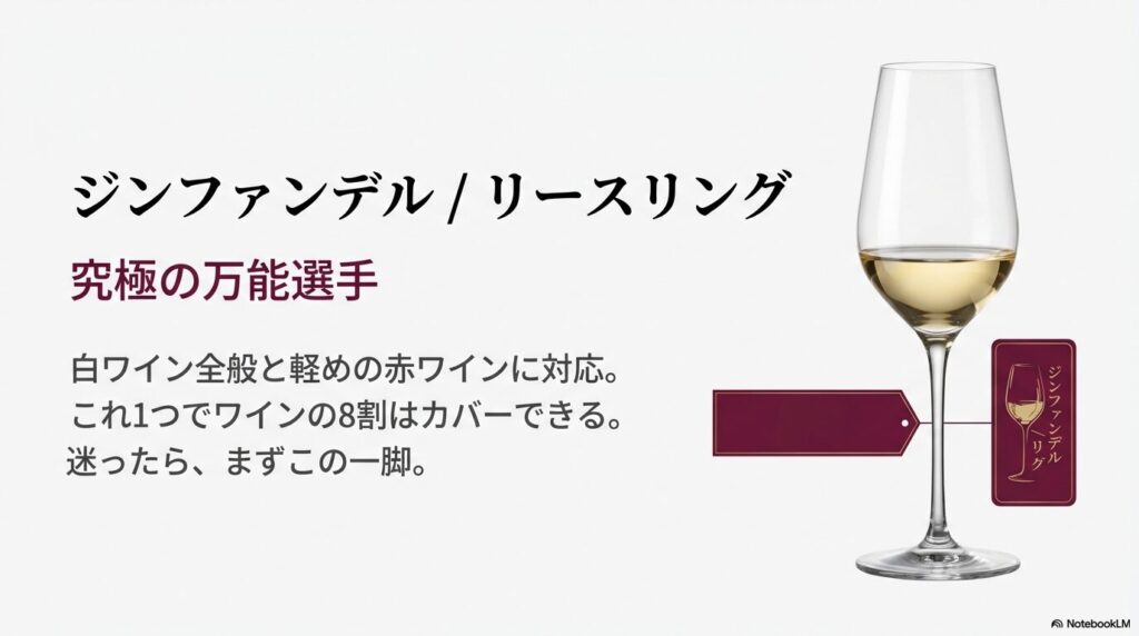白ワイン全般と軽めの赤ワインに対応するヴィノムの万能型グラス