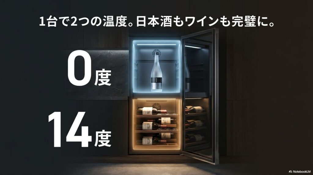 1台で日本酒の0度とワインの14度を完璧に管理できるさくら製作所の2温度管理機能