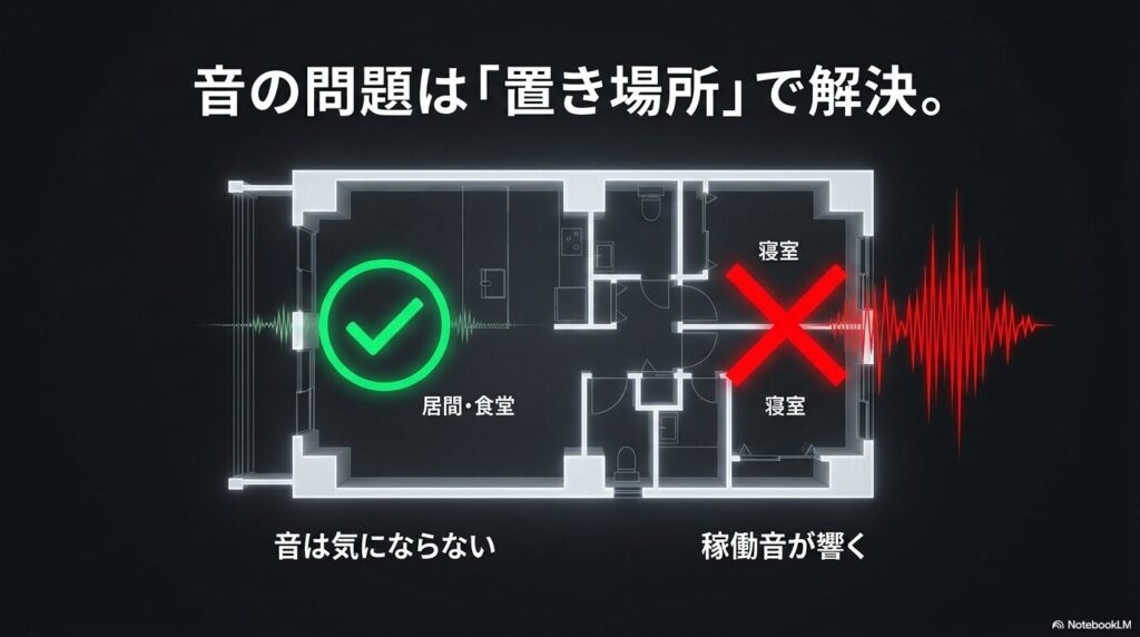 ワインセラーの稼働音問題は、寝室を避けて居間や食堂に置くことで解決できる